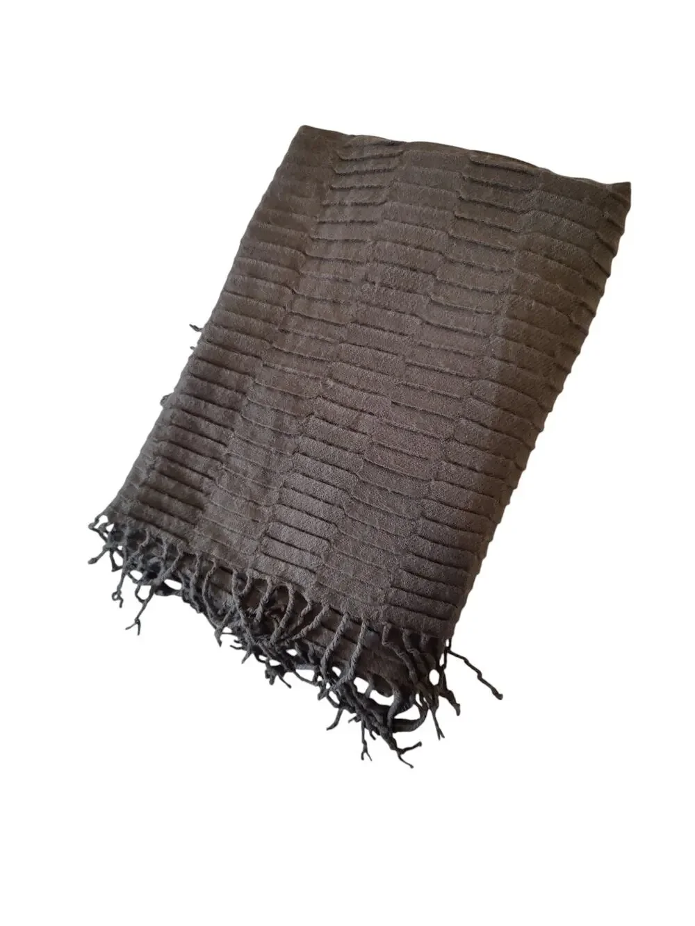 West Elm Grey Purple Soft Textured Throw Blanket Fringe Trim Cozy Warm